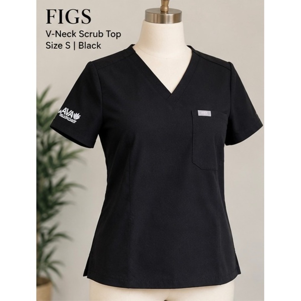 FIGS Catarina One-Pocket Scrub Top Black V-Neck